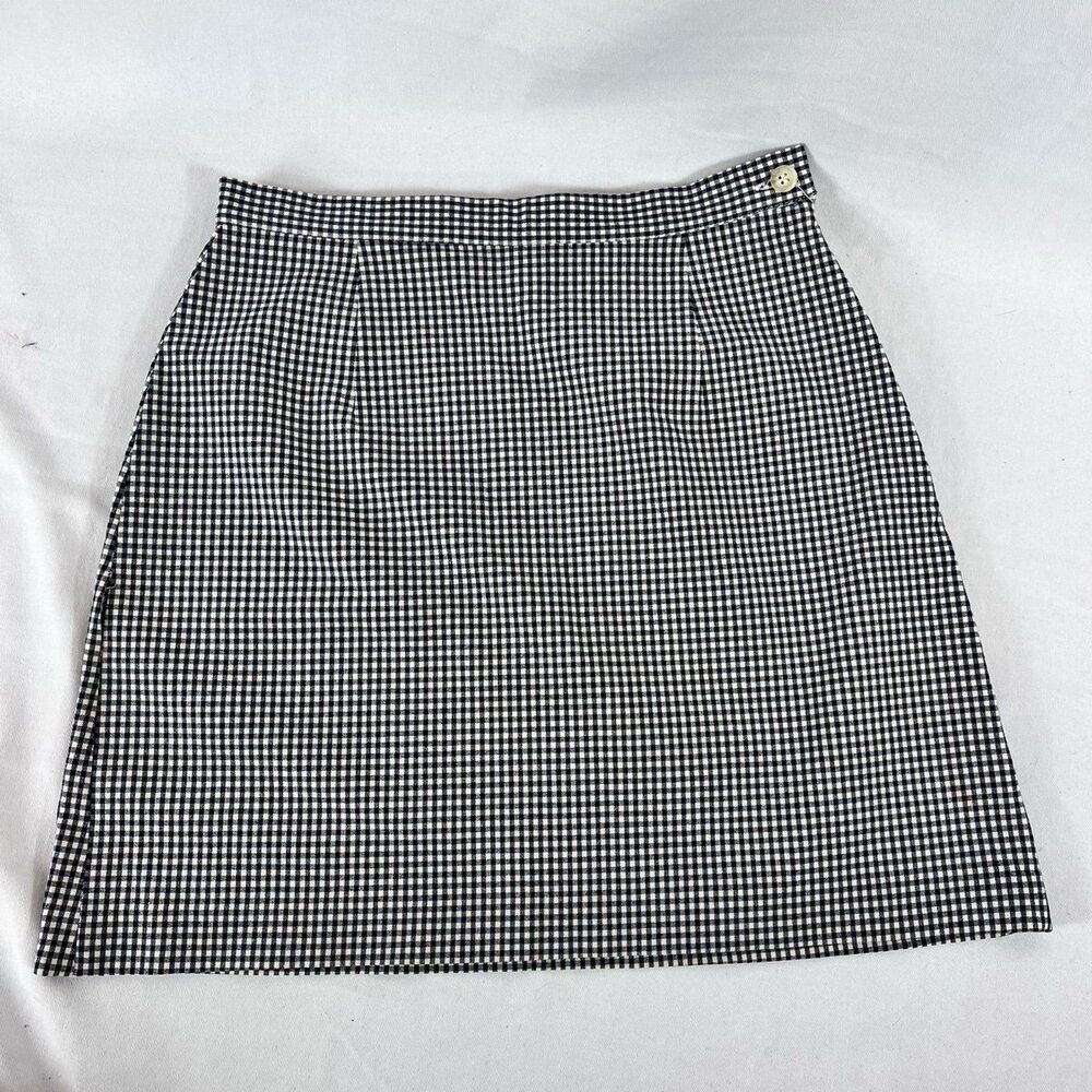 Vtg The Limited Y2K Gingham Plaid Mini Skirt Navy Blue White Cotton Blend Size 6